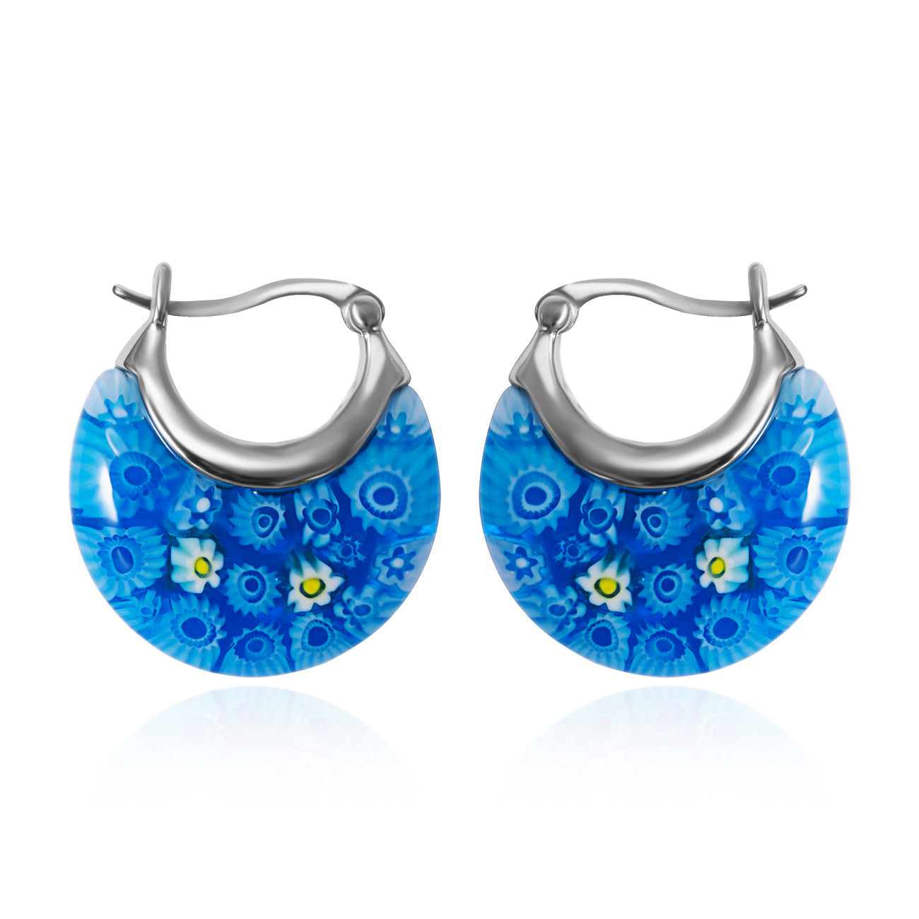 Boucles d'Oreilles Cercle en Verre Millefiori Style Murano Colorées Femmes