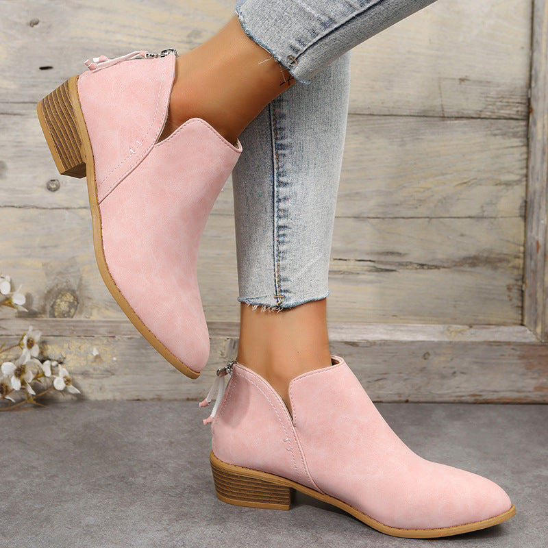 Bottes Martin en Daim Femmes à Bout Pointu Talon Epais