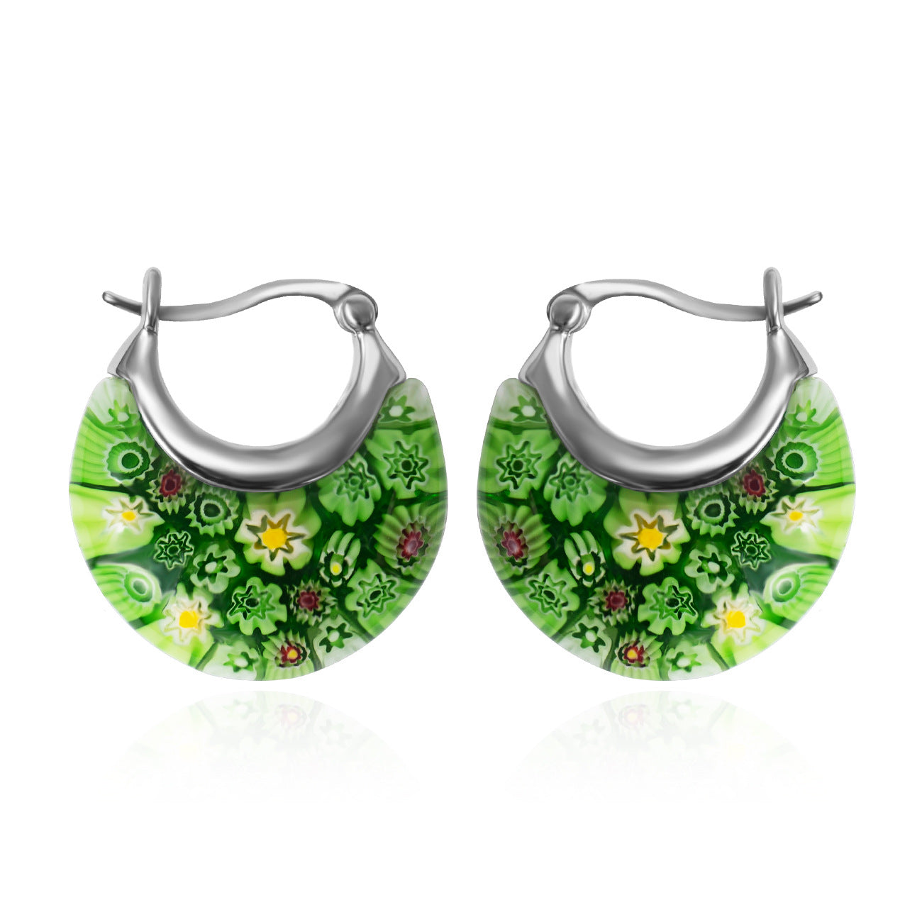 Boucles d'Oreilles Cercle en Verre Millefiori Style Murano Colorées Femmes