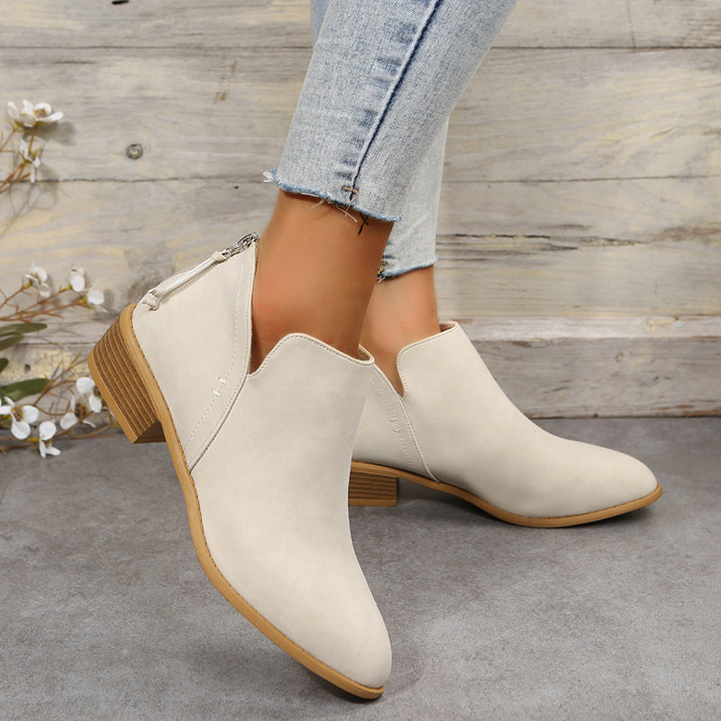 Bottes Martin en Daim Femmes à Bout Pointu Talon Epais
