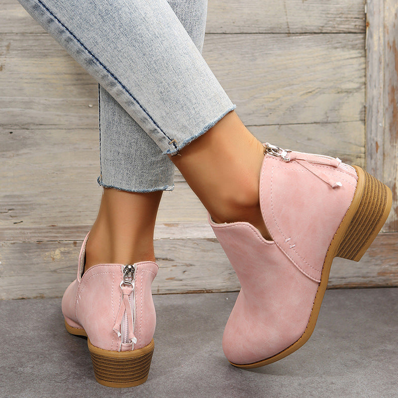 Bottes Martin en Daim Femmes à Bout Pointu Talon Epais