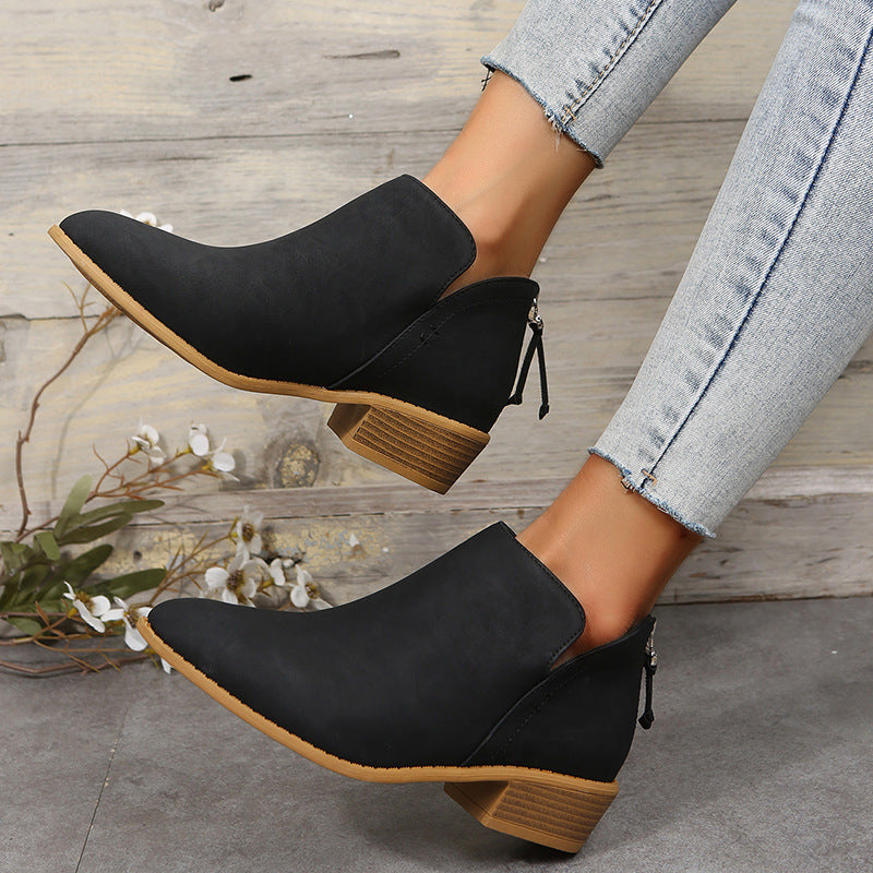 Bottes Martin en Daim Femmes à Bout Pointu Talon Epais