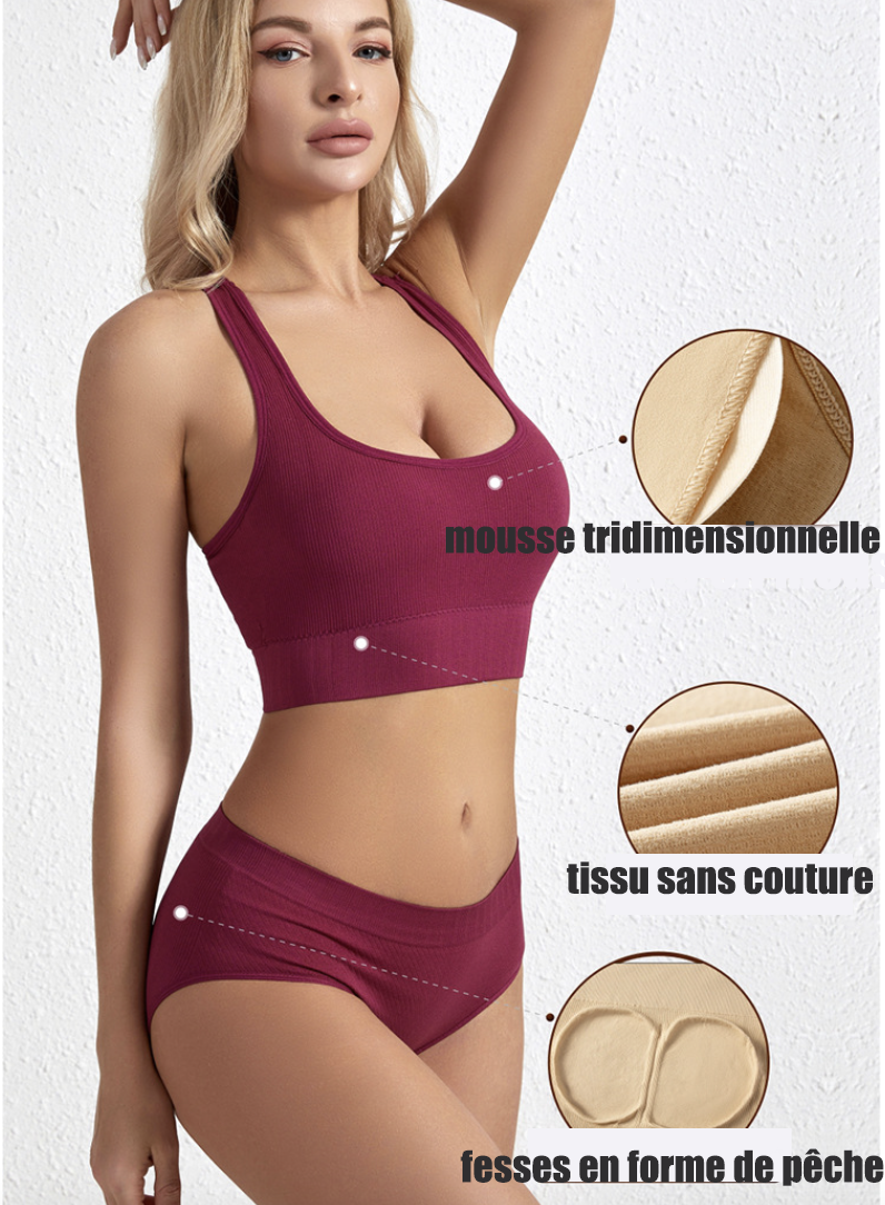 Soutien-gorge de sport push-up sans fil pour femmes Ensemble de soutien-gorge confortable et brassière assortie pour les vêtements de yoga- BH37