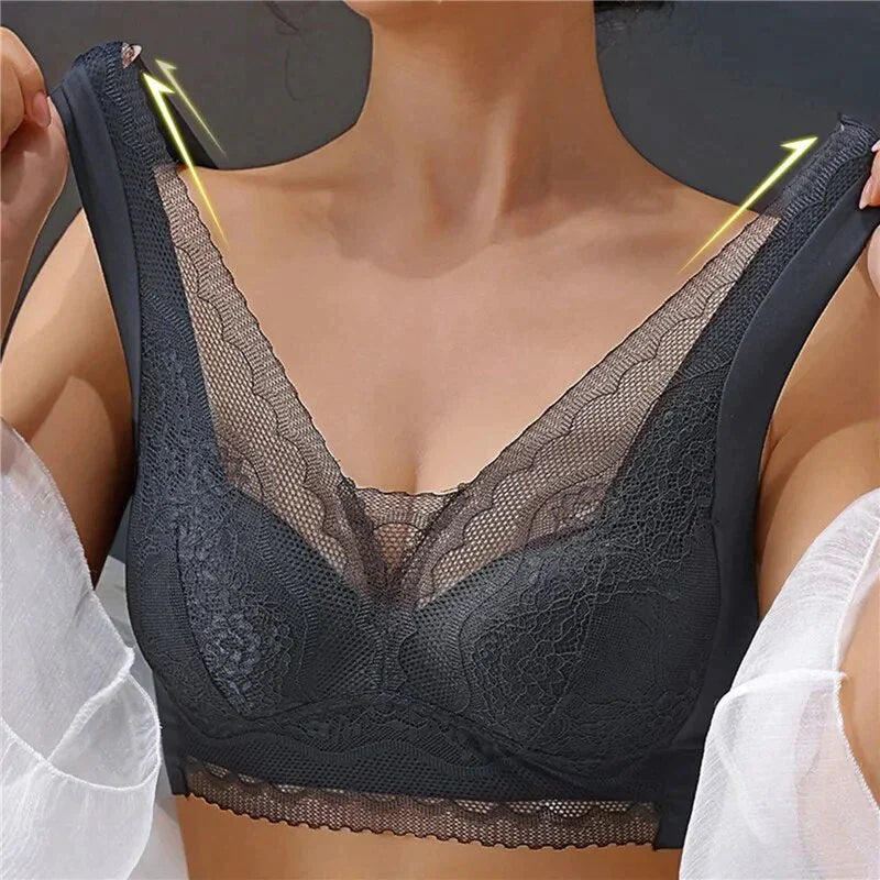 🔥Promotion de printemps chaude!🔥 Soutien-gorge pour femmes à bonnets fixes, froncé, avec poitrine enveloppée, sans baleine en acier-BH62