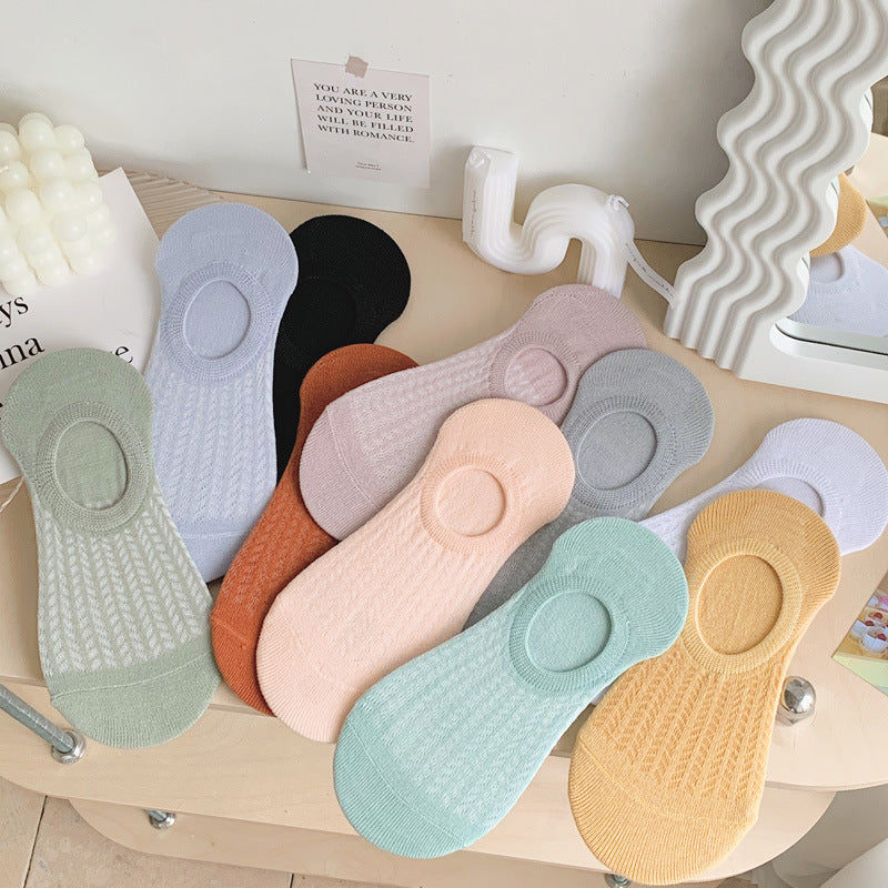Chaussettes pour femmes SO02 : Coupe fine, embout plat, antidérapantes, ne glissent pas, respirantes, climatisées, en maille.