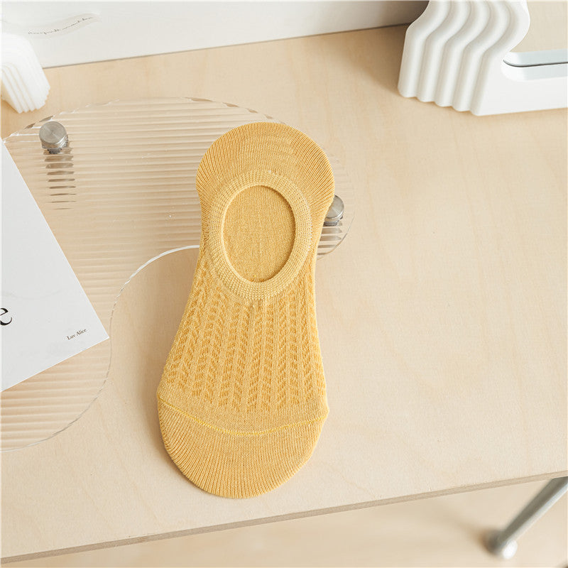 Chaussettes pour femmes SO02 : Coupe fine, embout plat, antidérapantes, ne glissent pas, respirantes, climatisées, en maille.