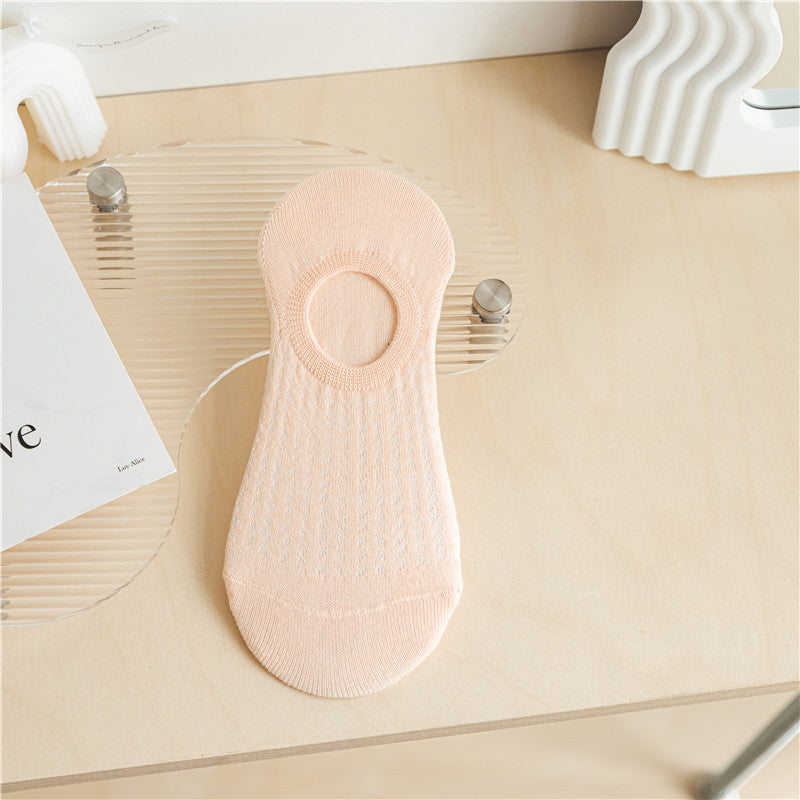 Chaussettes pour femmes SO02 : Coupe fine, embout plat, antidérapantes, ne glissent pas, respirantes, climatisées, en maille.