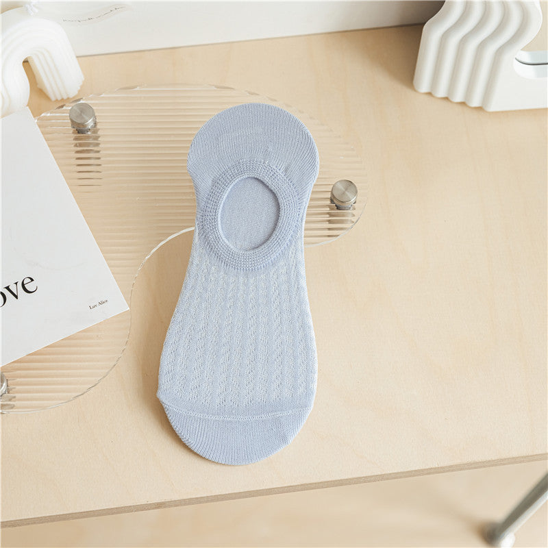 Chaussettes pour femmes SO02 : Coupe fine, embout plat, antidérapantes, ne glissent pas, respirantes, climatisées, en maille.