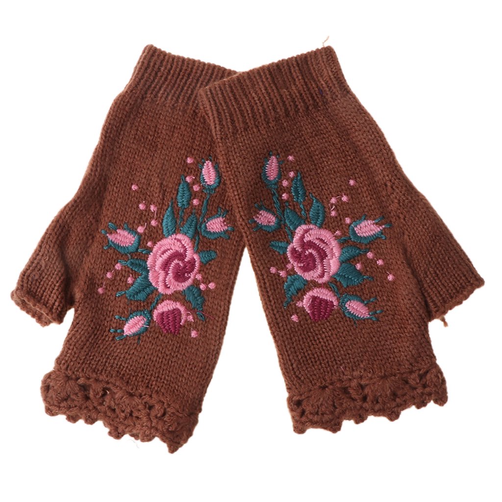 Botma Gants brodés en laine tricotés à la main