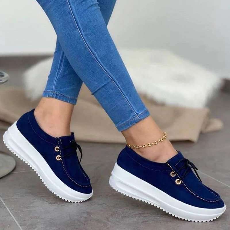 Baskets Compensées à Plateforme Femmes Chaussures Décontractées en Daim à Lacets pour Pieds Larges