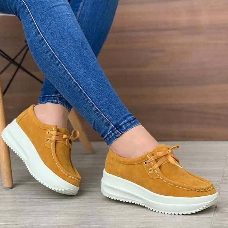 Baskets Compensées à Plateforme Femmes Chaussures Décontractées en Daim à Lacets pour Pieds Larges