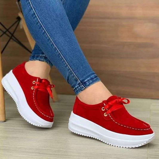 Baskets Compensées à Plateforme Femmes Chaussures Décontractées en Daim à Lacets pour Pieds Larges