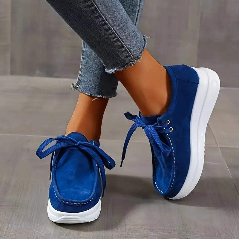 Baskets Compensées à Plateforme Femmes Chaussures Décontractées en Daim à Lacets pour Pieds Larges