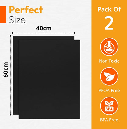 2 PCS Tapis de Revêtements de Four en Téflon Tapis pour BBQ Epais et Résistants sans BPA ni PFOA pour Fond des Fours Electriques, des Fours à Gaz, des Micro-Ondes et des Grils à Charbon de Bois ou à Gaz