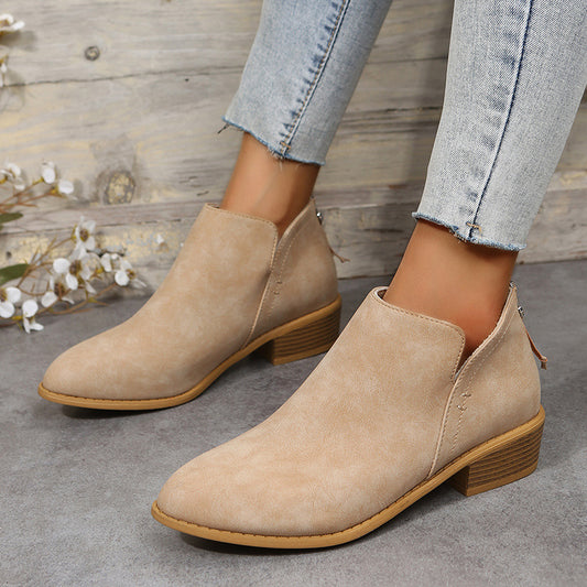 Bottes Martin en Daim Femmes à Bout Pointu Talon Epais