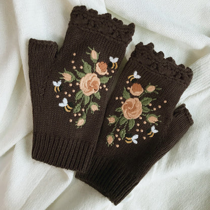 Botma Gants brodés en laine tricotés à la main