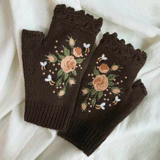 Botma Gants brodés en laine tricotés à la main