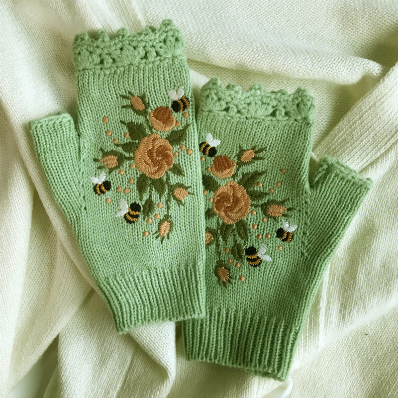 Botma Gants brodés en laine tricotés à la main