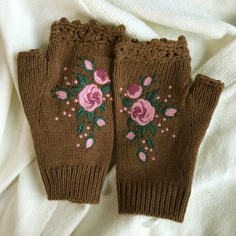 Botma Gants brodés en laine tricotés à la main