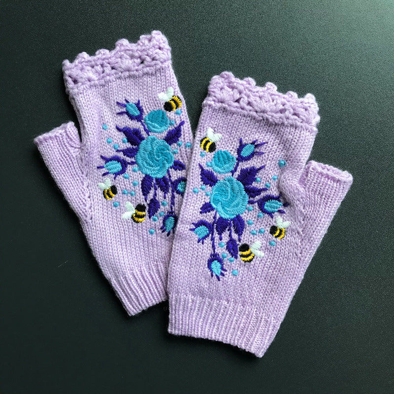 Botma Gants brodés en laine tricotés à la main