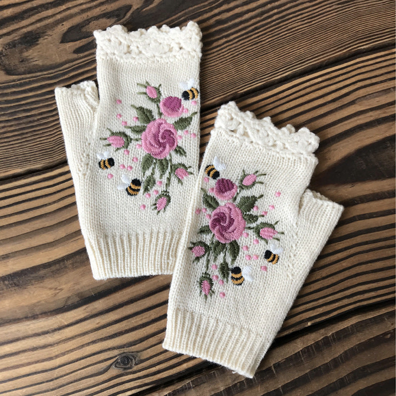 Botma Gants brodés en laine tricotés à la main