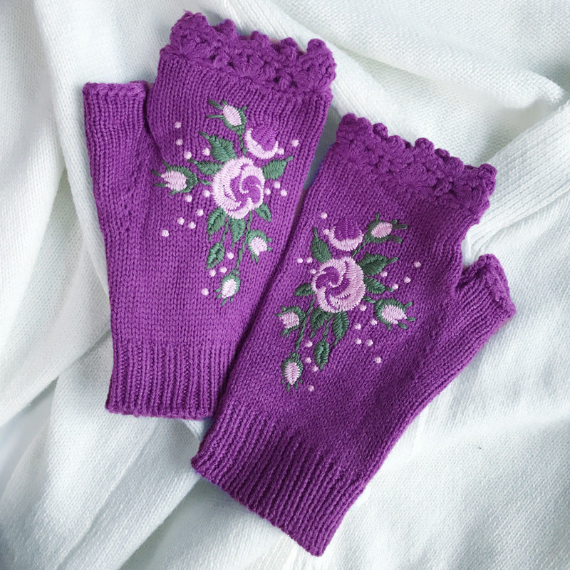 Botma Gants brodés en laine tricotés à la main