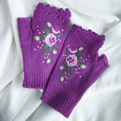 Botma Gants brodés en laine tricotés à la main
