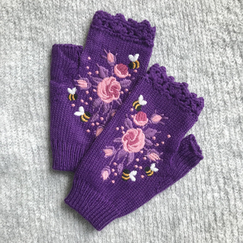 Botma Gants brodés en laine tricotés à la main