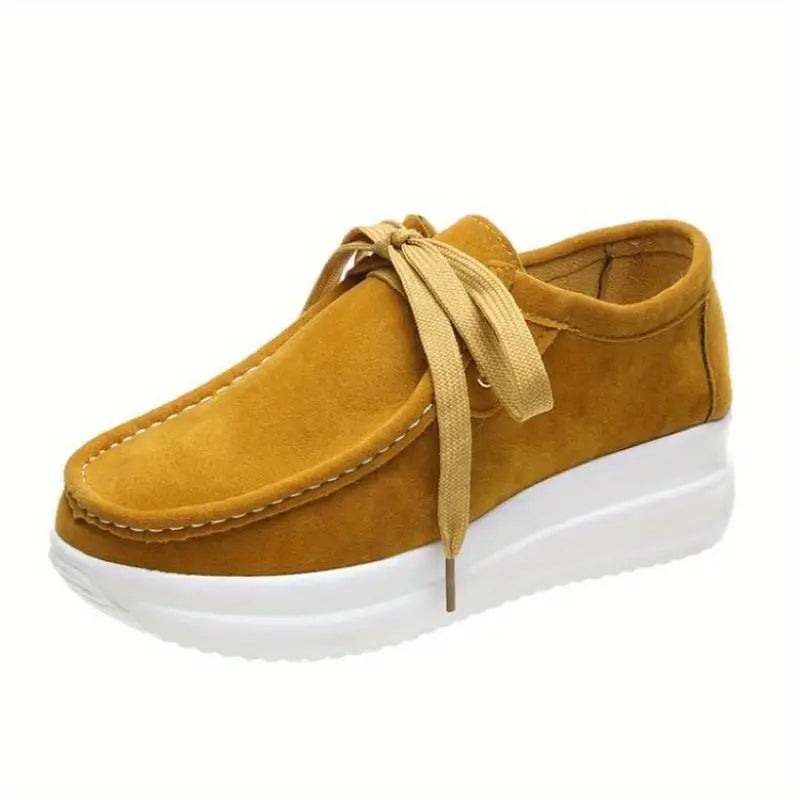 Baskets Compensées à Plateforme Femmes Chaussures Décontractées en Daim à Lacets pour Pieds Larges