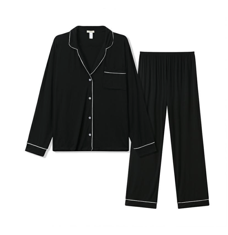 Ensemble pyjama long en modal，Ensembles de pyjama pour femmes à manches longues et fermeture boutonnée, vêtements de nuit doux, ensembles de détente-SH28