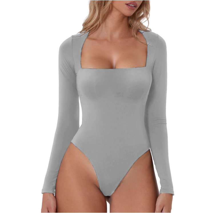 Body pour femmes sexy à encolure carrée, hauts à double chemise à manches longues-VH17