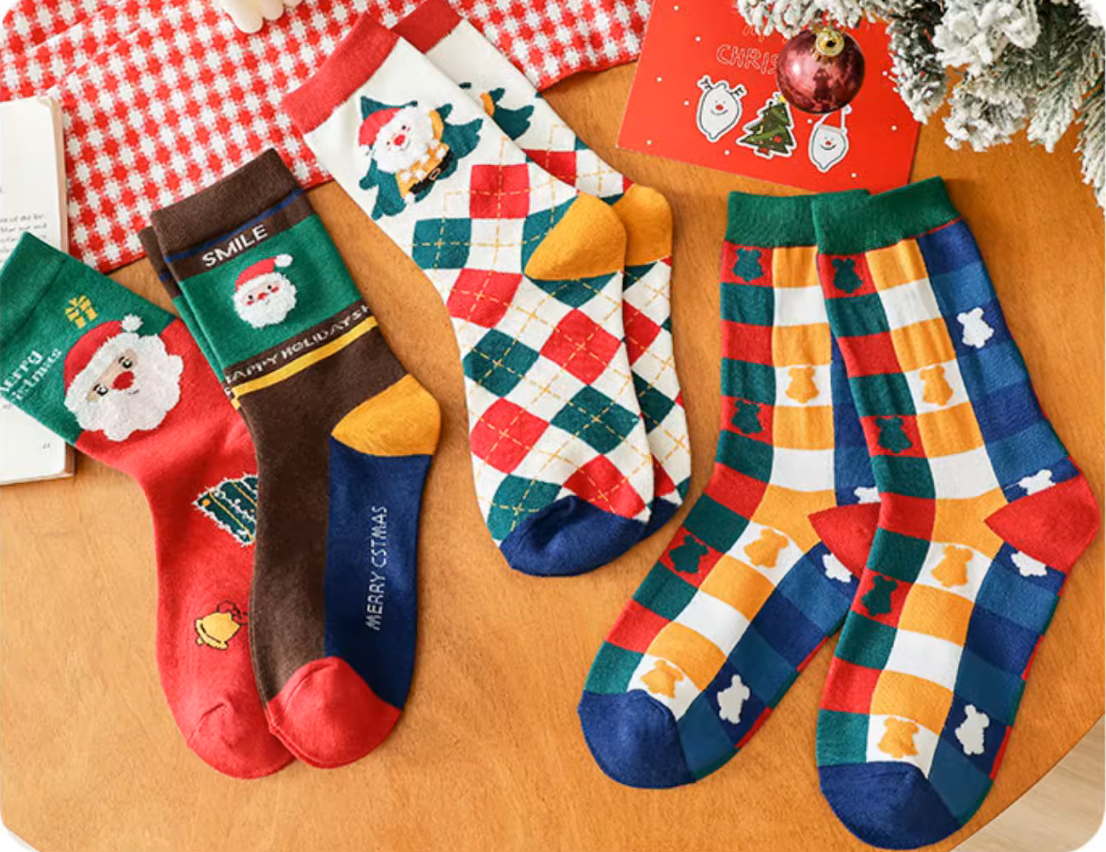 Chaussettes de Noël pour femmes, mi-mollet, en coton, pour l'automne et l'hiver SO10
