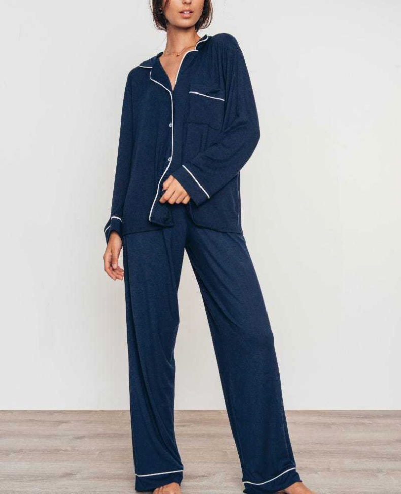 Ensemble pyjama long en modal，Ensembles de pyjama pour femmes à manches longues et fermeture boutonnée, vêtements de nuit doux, ensembles de détente-SH28