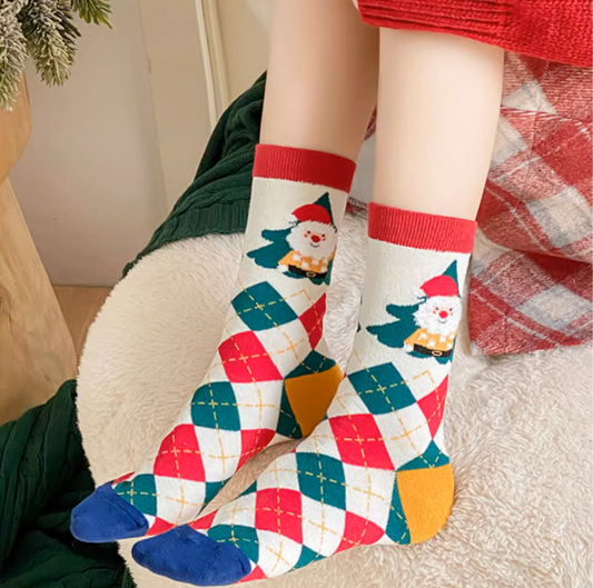 Chaussettes de Noël pour femmes, mi-mollet, en coton, pour l'automne et l'hiver SO10