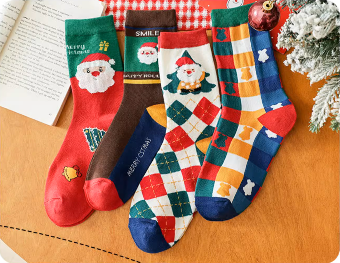 Chaussettes de Noël pour femmes, mi-mollet, en coton, pour l'automne et l'hiver SO10