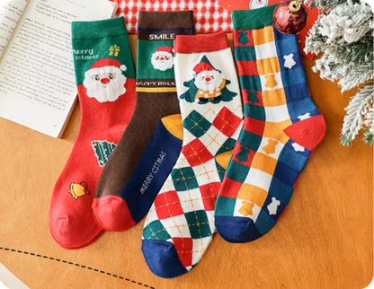 Chaussettes de Noël pour femmes, mi-mollet, en coton, pour l'automne et l'hiver SO10