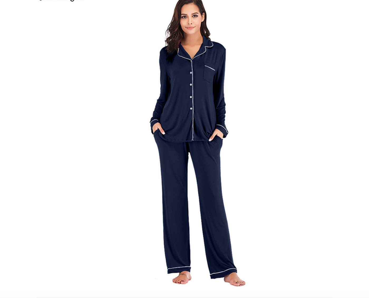 Ensemble pyjama long en modal，Ensembles de pyjama pour femmes à manches longues et fermeture boutonnée, vêtements de nuit doux, ensembles de détente-SH28