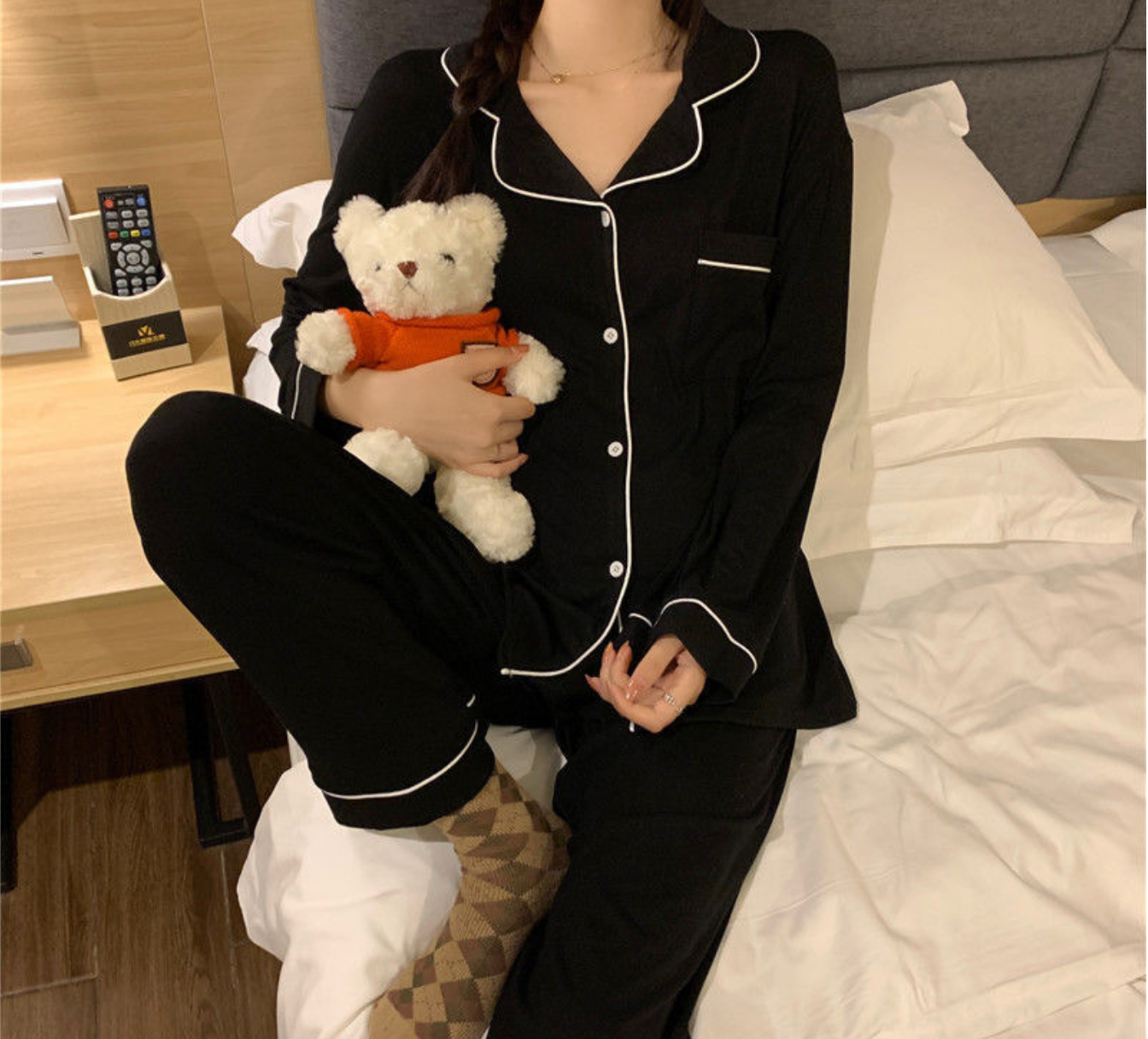 Ensemble pyjama long en modal，Ensembles de pyjama pour femmes à manches longues et fermeture boutonnée, vêtements de nuit doux, ensembles de détente-SH28