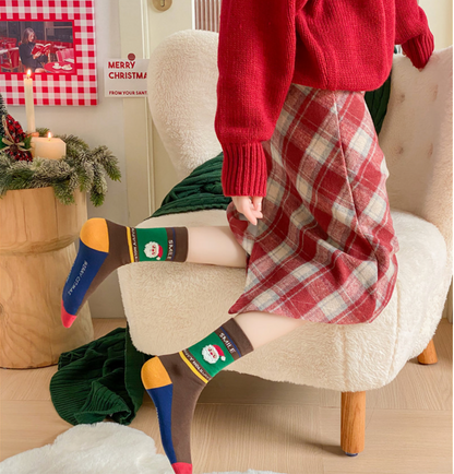 Chaussettes de Noël pour femmes, mi-mollet, en coton, pour l'automne et l'hiver SO10