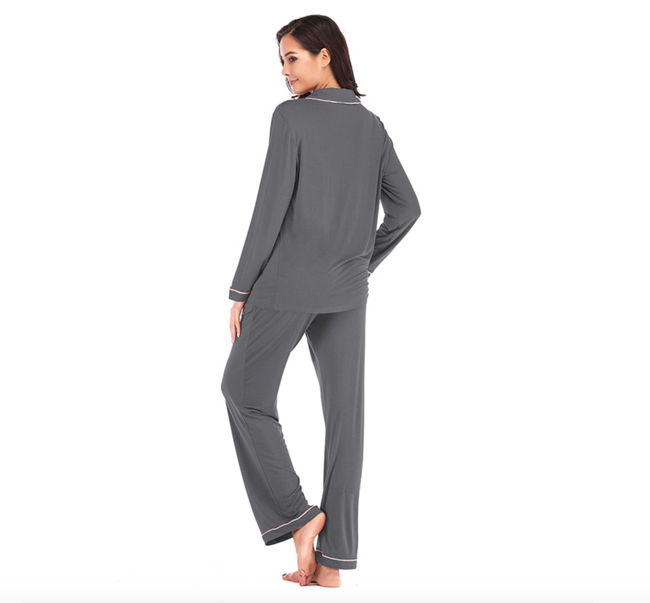 Ensemble pyjama long en modal，Ensembles de pyjama pour femmes à manches longues et fermeture boutonnée, vêtements de nuit doux, ensembles de détente-SH28