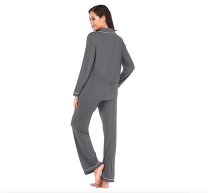 Ensemble pyjama long en modal，Ensembles de pyjama pour femmes à manches longues et fermeture boutonnée, vêtements de nuit doux, ensembles de détente-SH28
