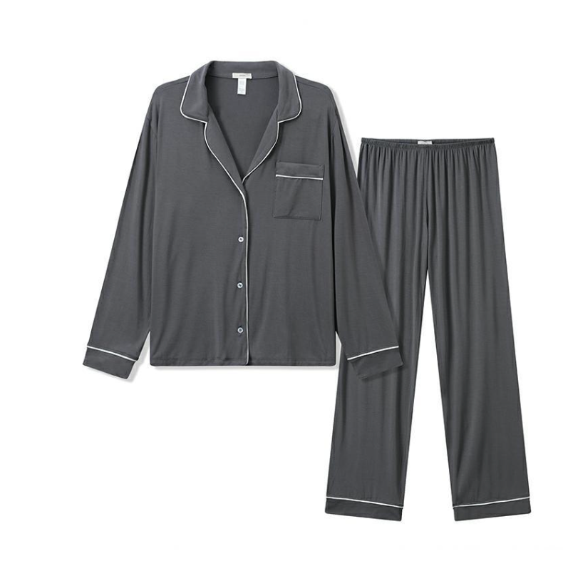 Ensemble pyjama long en modal，Ensembles de pyjama pour femmes à manches longues et fermeture boutonnée, vêtements de nuit doux, ensembles de détente-SH28
