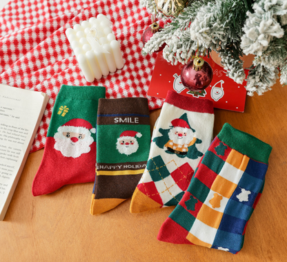 Chaussettes de Noël pour femmes, mi-mollet, en coton, pour l'automne et l'hiver SO10