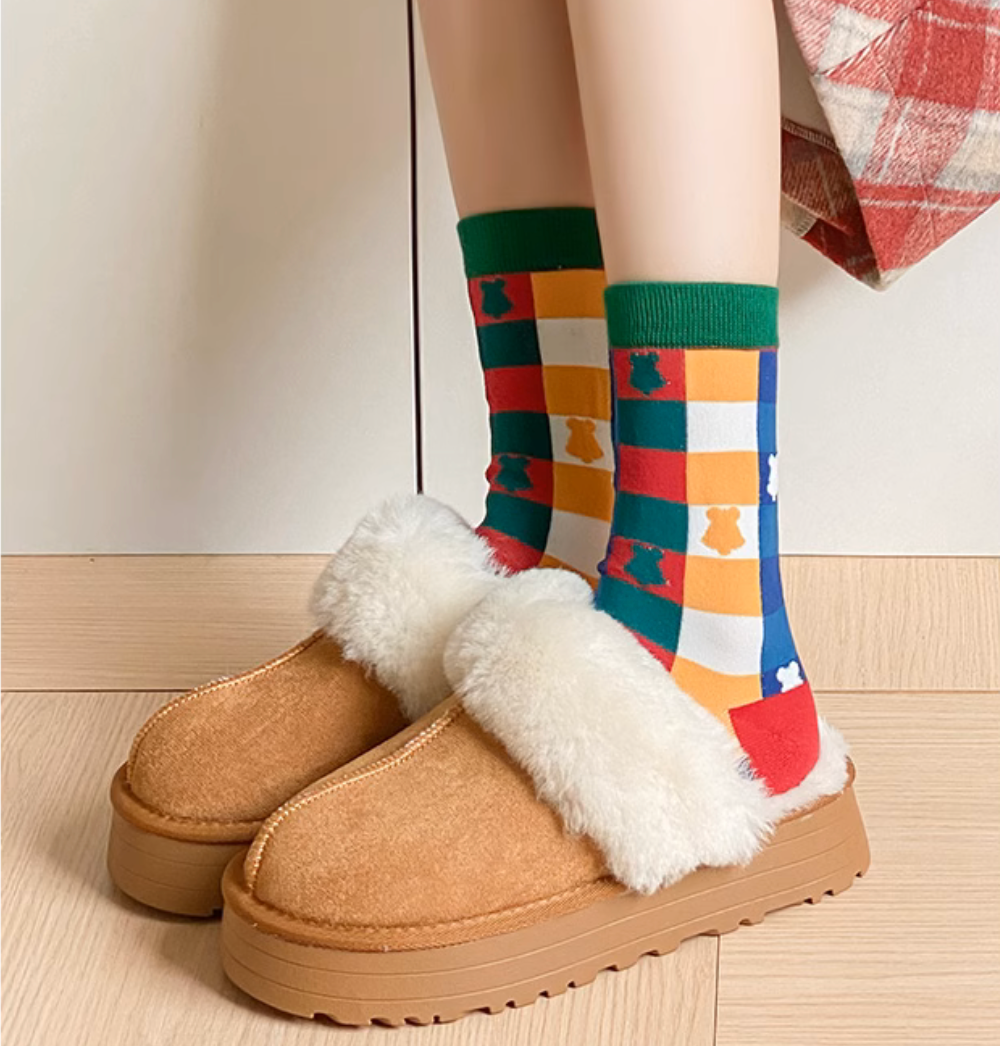 Chaussettes de Noël pour femmes, mi-mollet, en coton, pour l'automne et l'hiver SO10