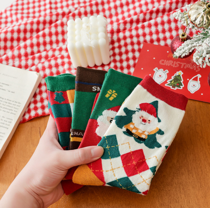 Chaussettes de Noël pour femmes, mi-mollet, en coton, pour l'automne et l'hiver SO10