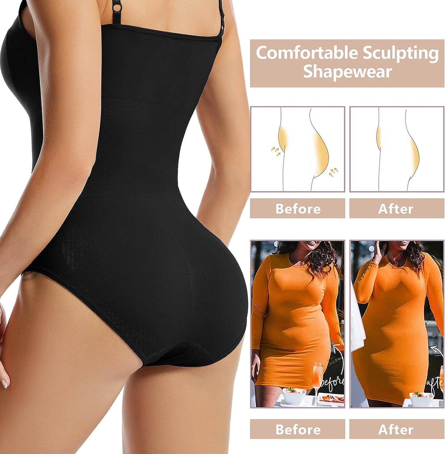 Combinaison gainante pour femmes en 3 pièces avec contrôle du ventre, culotte remonte-fesses et shapewear amincissant extensible-VH02