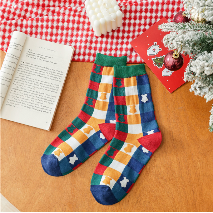 Chaussettes de Noël pour femmes, mi-mollet, en coton, pour l'automne et l'hiver SO10