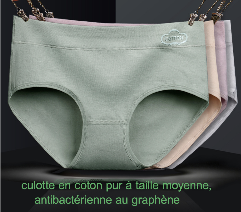Graphène antibactérien femmes pur coton Panty femmes，Culotte en coton pur à taille moyenne pour femme-VH16