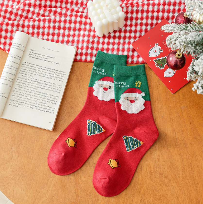 Chaussettes de Noël pour femmes, mi-mollet, en coton, pour l'automne et l'hiver SO10