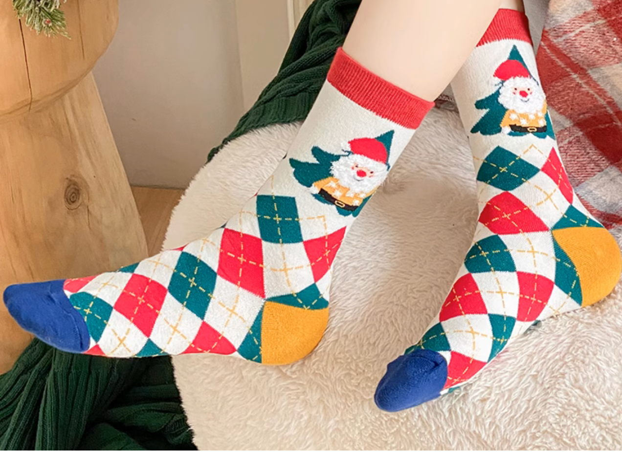 Chaussettes de Noël pour femmes, mi-mollet, en coton, pour l'automne et l'hiver SO10